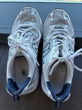 New Balance White and Navy Athletic Mesh Sneakers